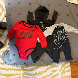 Nike Red and Black Baby Footie Set – 3-Piece Onesies